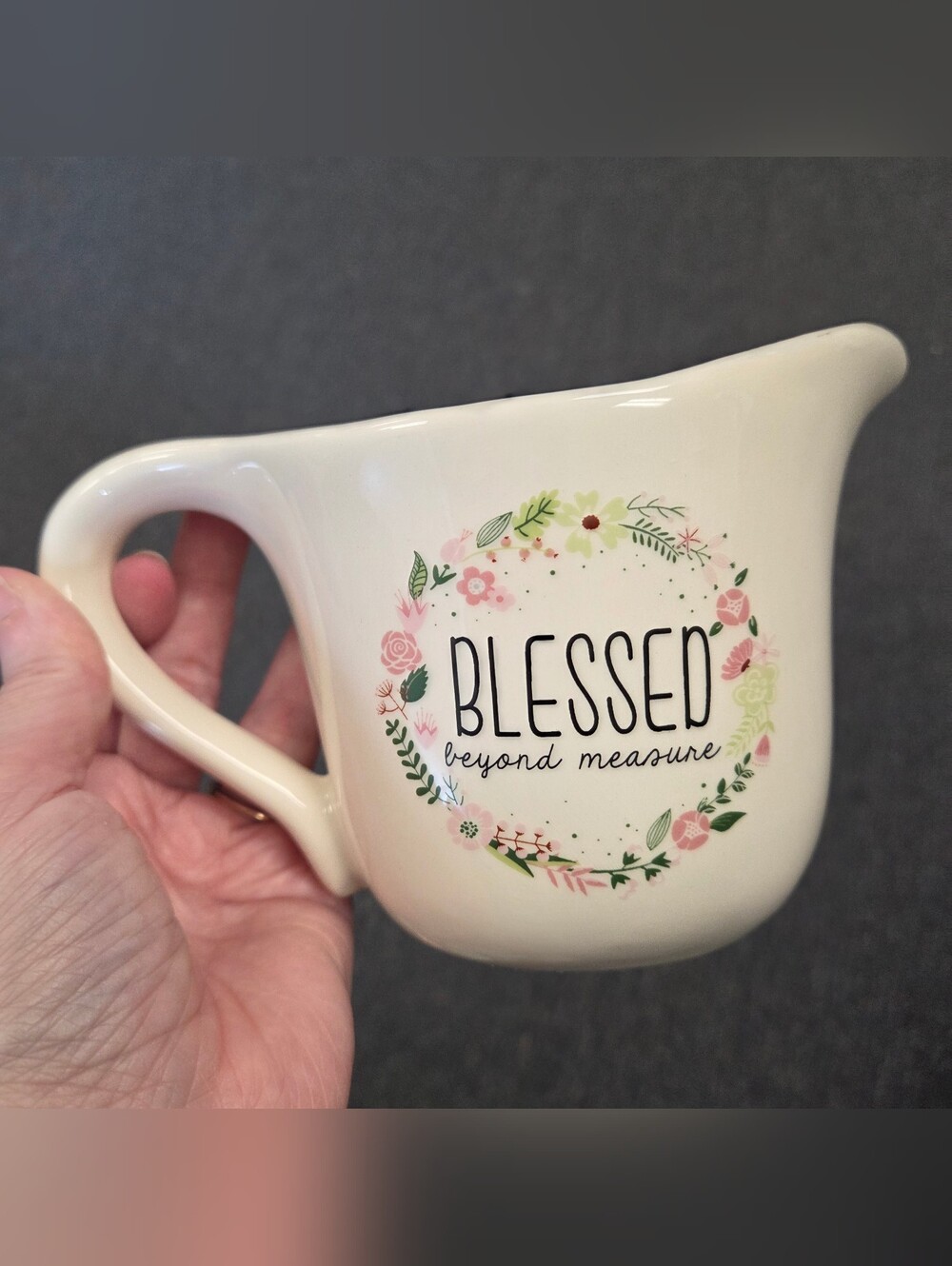 Cracker Barrel “Blessed Beyond Measure” Decorative Stoneware Measuring Cup